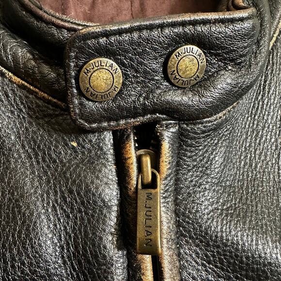 VTG 90s Wilsons M Julian Distressed Cafe Racer Leather Moto Jacket Dark Brown L - Picture 4 of 16